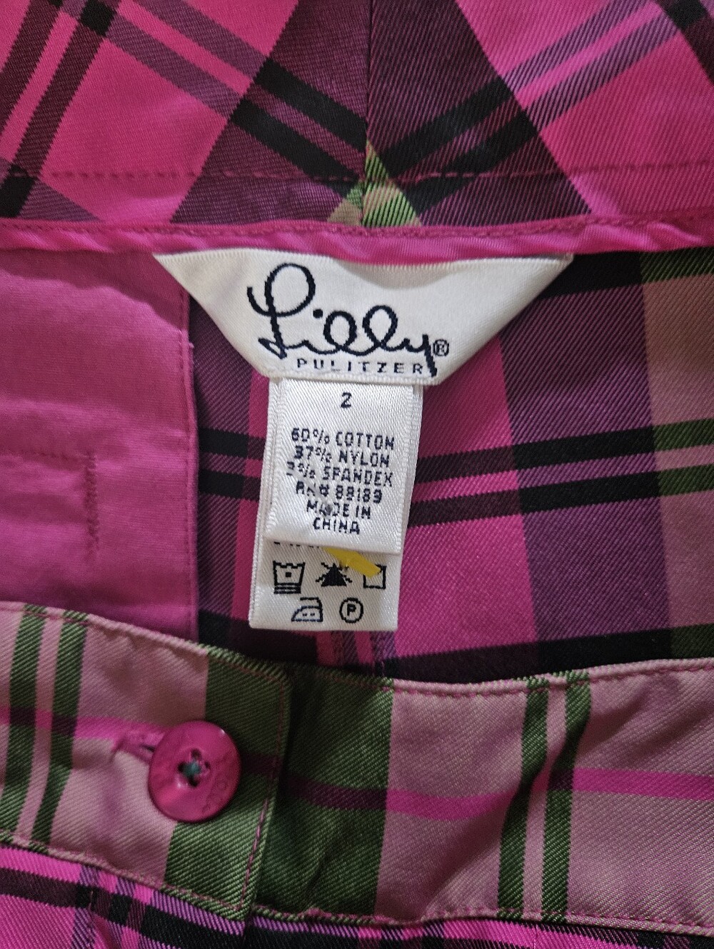 ​NWOT Lilly Pulitzer Plaid Crop Cargo Pants Pink Green Size 2 - Picture 6 of 7
